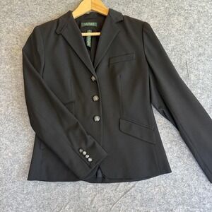 Lauren Ralph Lauren Blazer Women Petite 6P Black Crest Button Lined Quiet Luxury